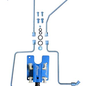 94.5-98.5 7.3L CNC Fabrication Valley Mount Fuel Line Kit For Stock Turbo Blue
